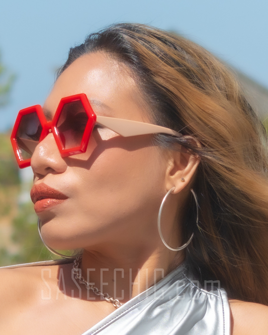 'Jesse' Oversized Red/Taupe Sunnies