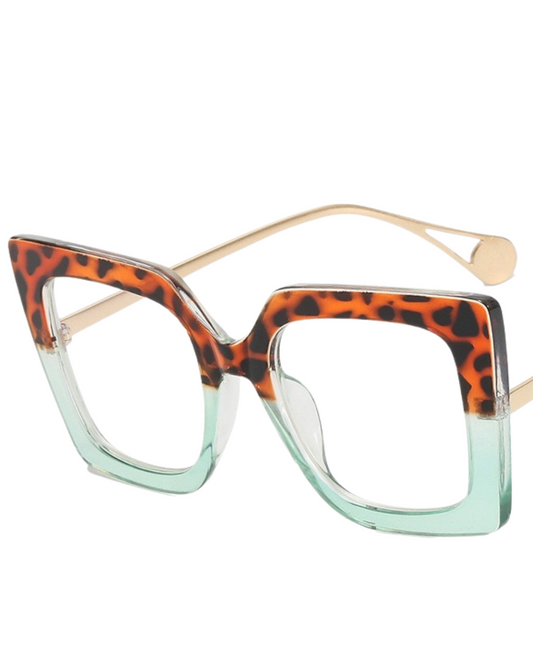 'Skylar' Oversized Square Glasses (Teal/Leopard)