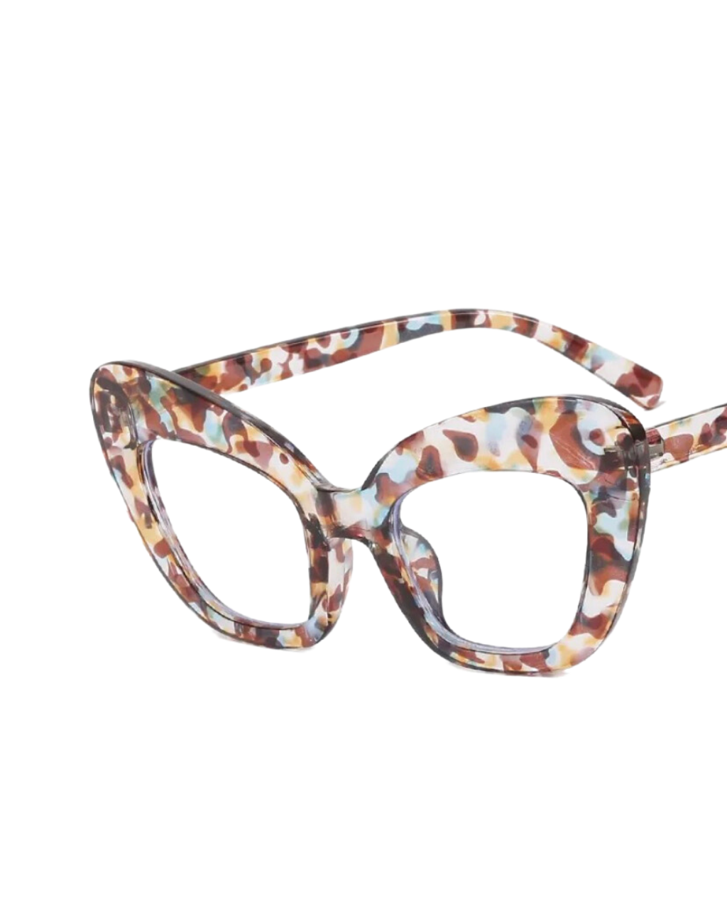 'Hollis' Oval Cat-Eye Glasses (Teal/Brown Print)